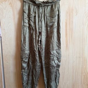 Ganni satin army green draw string pants